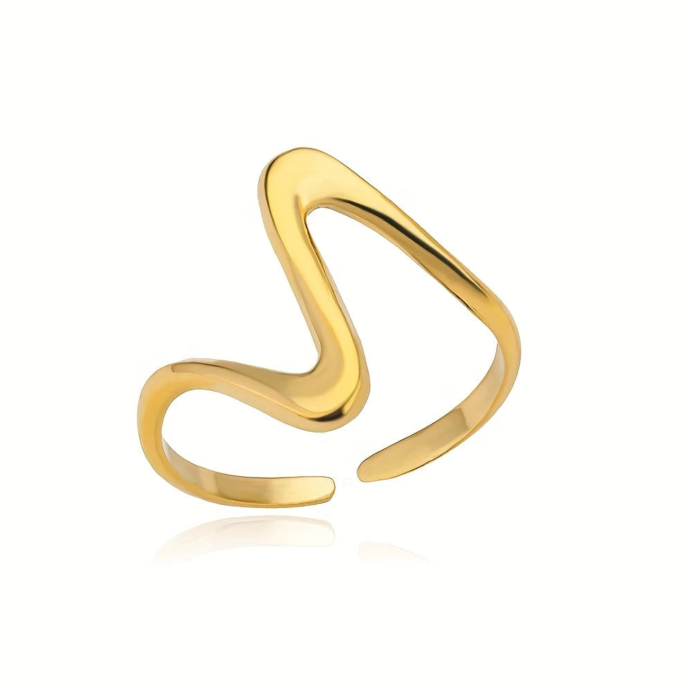 18k Gold-Plated Cuff Liora Ring in Modern Wave Style – ByFirenzzi