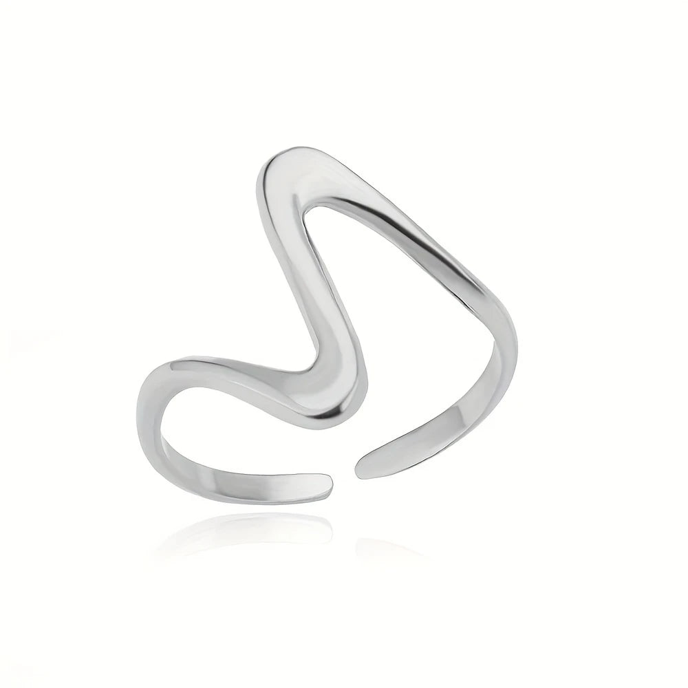 18k Gold-Plated Cuff Liora Ring in Modern Wave Style – ByFirenzzi