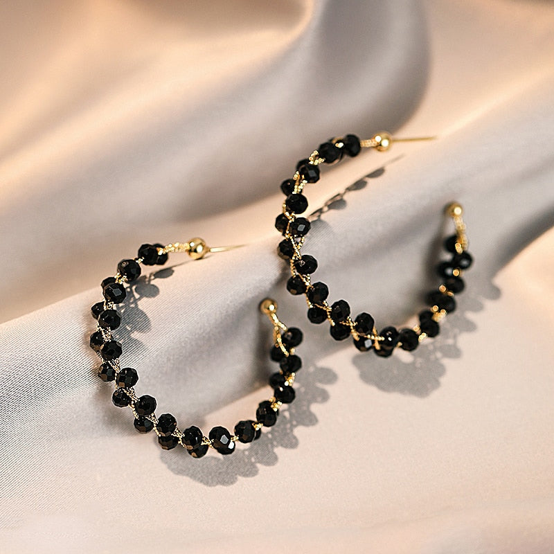 Brinco Argola Trançado com Cristal Negro Banhado a Ouro 18k - ByFirenzzi