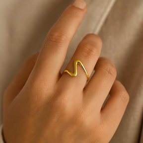 18k Gold-Plated Cuff Liora Ring in Modern Wave Style – ByFirenzzi