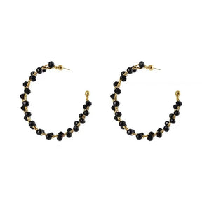 Brinco Argola Trançado com Cristal Negro Banhado a Ouro 18k - ByFirenzzi